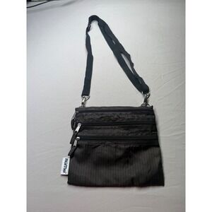 RuMe Crossbody Bag Triple Zip Travel Organizer Herringbone Gray Black Polyester